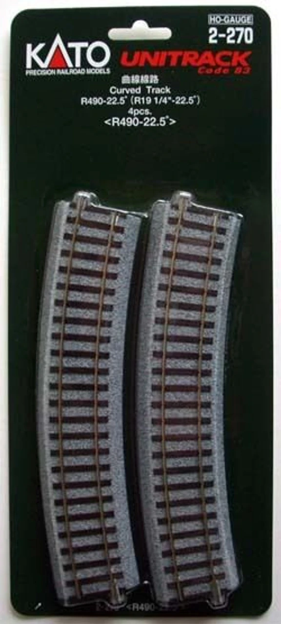 Kato 2-270 490mm (19 1/4') Radius 22.5 Curve Track R490-22.5 (4 Pcs.) (HO Scale) 1 Kato 2-270 490mm (19 1/4') Radius 22.5 Curve Track R490-22.5 (4 Pcs.) (HO Scale)