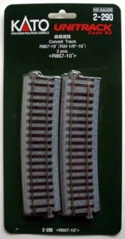 Kato 2-290 867mm (34 1/8') Radius 10 Curve Track R867-10 (2 Pcs.) (HO Scale)